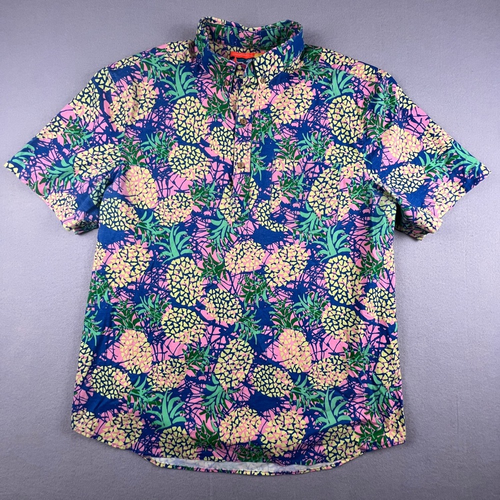 Chubbies Pineapple Shirt Mens XXL Blue Pink Short Sleeve Popover Tropical Summer